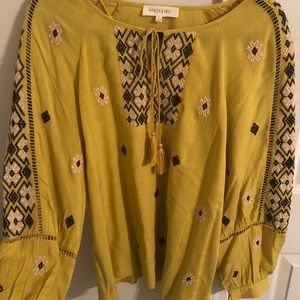 Mustard blouse, pink and black detailing
